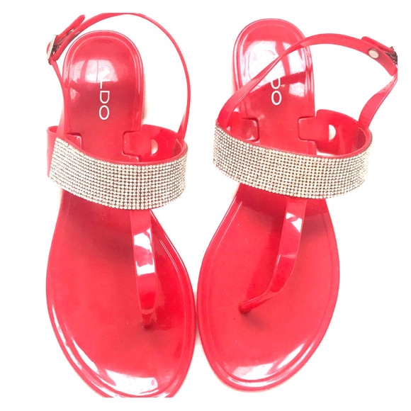 red sparkly flip flops